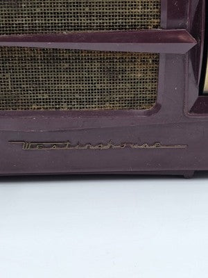 Vintage 1950s Westinghouse H-355T5 Tube Radio Telechron Alarm Clock Maroon. Read