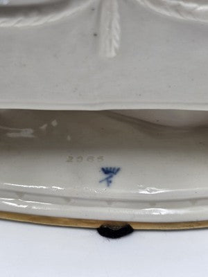 Antique German Dresden Lace Porcelain Figurine Two Ladies On Bench Volkstedt