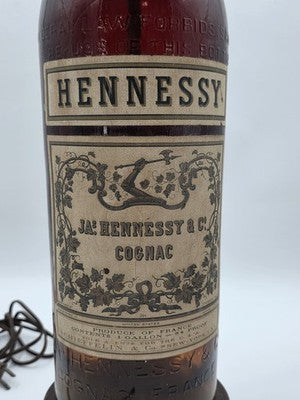 Rare Antique 1940's Hennessy Cognac Bottle Bar Decor Large Glass Lamp. 21" Works