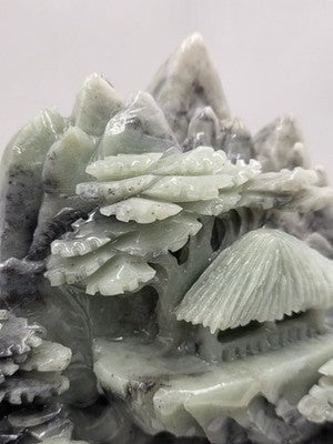Vtg 11" Old Chinese Dushan Jade Carving Mountain Water Pine Tree Ship Sculpture
