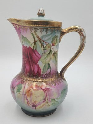 Antique 19th C C.S. Prussia Handpainted Demitasse Set 6 Cups Saucers Coffee Pot