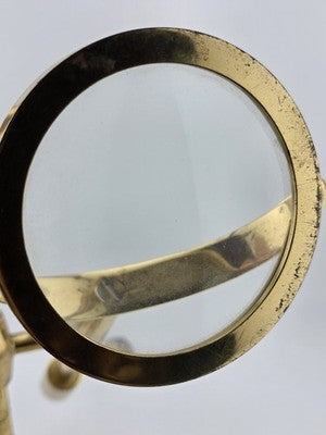 Antique C 1920's Solid Brass Desk Top Magnifying Glass Three Way Adjustable.