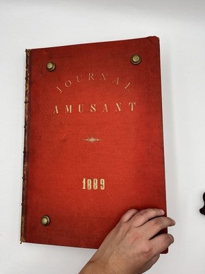 Rare Antique 1889 Journal Amusant Paris Illustrated Satirical Leather Bound Vol.