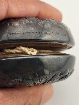 ANTIQUE VICTORIAN GORHAM STERLING SILVER TOY YOYO REPOUSSE LEAVES Steel Body