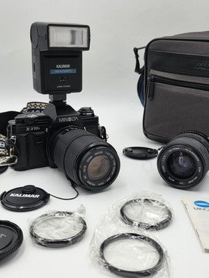 Vintage Minolta X-370s 35mm SLR Kit 2 Lenses Flash Clean Working w/ Case