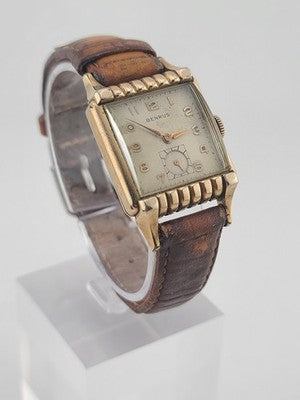 Vintage Classic Mens Deco 1950's 17j BENRUS 10K Gold Filled Dress Watch. Works