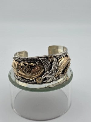 Vintage Original Navajo Allen Chee Eagle In Flight Sterling Silver Cuff Bracelet