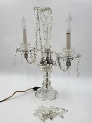 Antique 1930's Hollywood Regency Crystal Glass Candelabra Lamp Prism Table Light