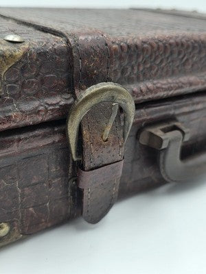 Antique 1930's Faux Alligator Doctors Suitcase Salesman Sample Case. Red Velvet.