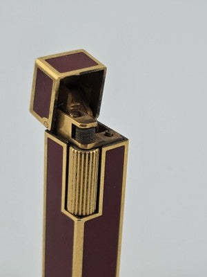 Rare Vintage Cube Cartier Lighter - 18k Yellow GP Red Laquer Cigarette Lighter