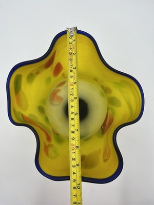 Azerbaijan Glassware Hand Blown Frosted Art Glass Vase Multicolor Wavy Rim Decor