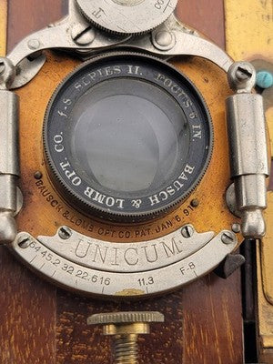 Antique F.H. Sanderson Wooden Hand Camera. Bausch & Lomb Black Bellows. Untested