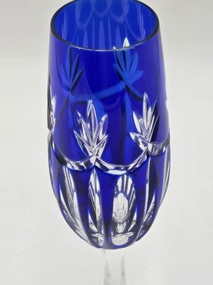 Vintage Ajka Rene Cobalt Blue Cut to Clear Crystal Champagne Flutes Rare Pattern