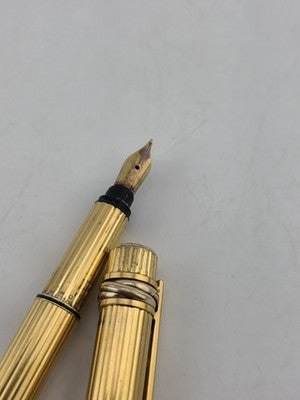 Vintage Must De Cartier Vendome 18K Gold Nib Fluted Fountain Pen Trinity Rings
