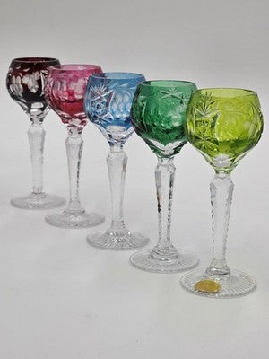 5 NACHTMANN TRAUBE 4 1/2" CORDIALS CRYSTAL WINE GLASSES MULTI COLOR CUT TO CLEAR