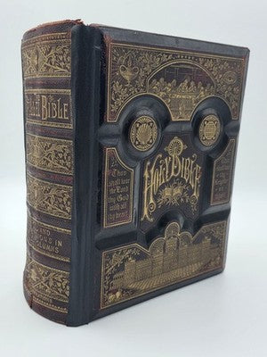 Antique 19th C Victorian Holy Bible 2000 Illustrations Embossed Leather Bible