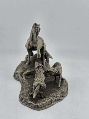 Polland Franklin Mint Pewter Horse Mare Wolves Coyotes Wildlife Animals Figurine