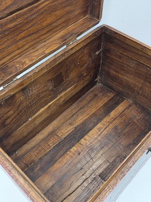 Rare XL Antique 19th C Distressed Tibetan Style Foo Dog Lion Storage Chest Box.
