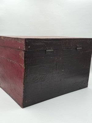 Rare XL Antique 19th C Distressed Tibetan Style Foo Dog Lion Storage Chest Box.