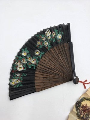 Pair Of Chinese Fan Immortals Hand Colored Silk Carved Wood 24" Calligraphy Back