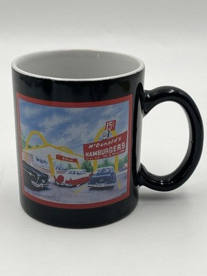 McDonalds Tin With Set Of 4 Coffee Mugs Cups 15 Cent Hamburger Retro MCM