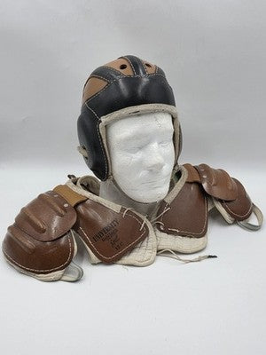 Rare Antique 1940's Goldsmith 60F Football Helmet &University 12C Shoulder Pads.