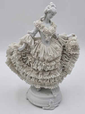 Large Jacqueline Porcelain Lace Figurine Victorian Lady Dresden Style Lace Dress