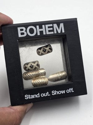 Rare BOHEM 925 Sterling Silver Nail Jewelry 6pc Set Enamel England Original Box