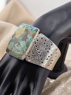 Rare Vintage Large Turquoise Sterling Silver Cuff Bracelet Modernist DTR 925.