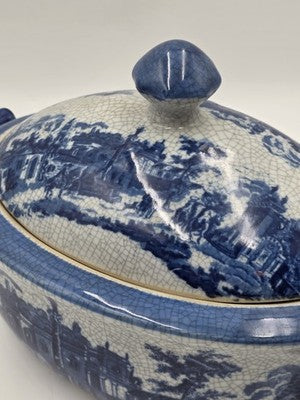 Imported Victoria Ware Ironstone Blue & White Soup Tureen Lidded Vegetable Dish