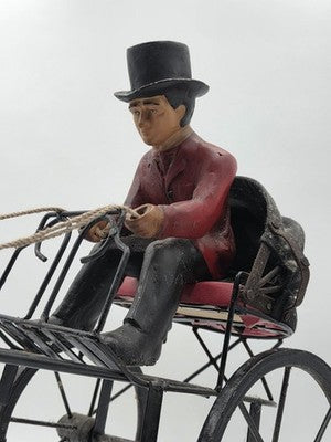 Ultra Rare Antique Horse Carriage Folk Art Composition Driver Cart C1920. 24".