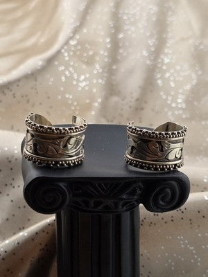 Rare Vintage Sterling 925 Wide Hoop Earrings Floral Scroll Beaded Navajo Style.