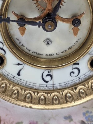 Antique 19thC Royal Bonn Germany La Corsica Ansonia Porcelain Mantel Clock Works