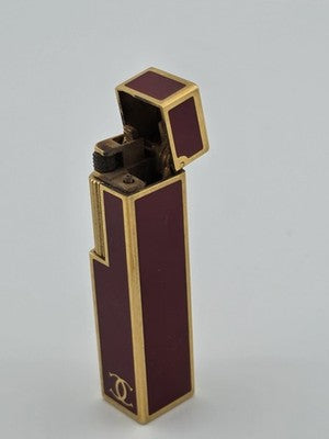 Rare Vintage Cube Cartier Lighter - 18k Yellow GP Red Laquer Cigarette Lighter