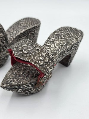 RARE ANTIQUE STERLING SILVER TURKISH CHILD'S NALIN BATH SHOES OTTOMAN EMPIRE
