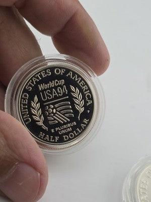 Vintage 1994 World Cup US Mint Silver  Coins set $1 50c US Mint New York /Jersey
