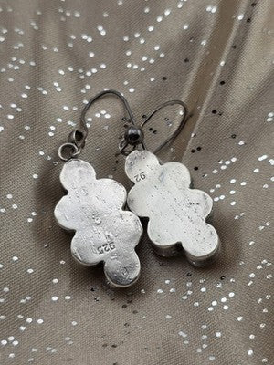 Vintage 925 Sterling Silver Cultured Pearl Cluster Dangle Earrings Pair. 1.5"