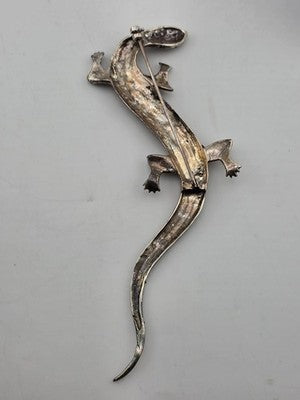 Private: LARGE STERLING SILVER MARCASITE LIFE SIZE LIZARD PIN BROOCH SALAM