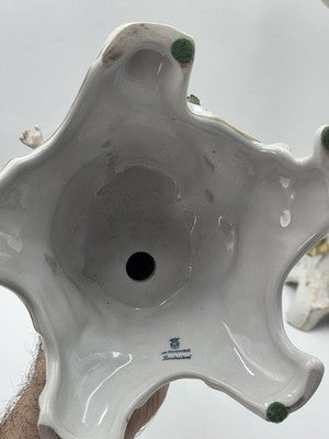 Rare 19th C Antique Pair Schierholz Dresden Porcelain Cherub Floral Candelabras