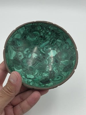 Beautiful Pair Of Antique MCM Malachite & Brass Round And Oval Trinkett Dishes.