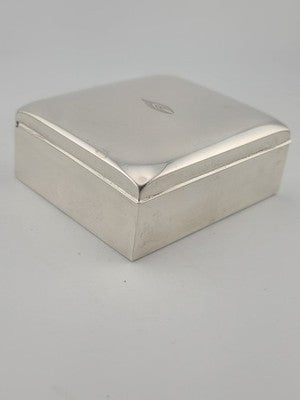 Vintage Sterling Silver by Poole 14 Cigarette Trinket Box w/Wood Inlaid. VG.
