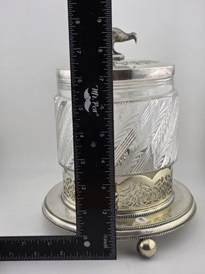 Rare 1880s Antique Hukin & Heath Biscuit Jar Cut glass & Silverplate W Kiwi Bird