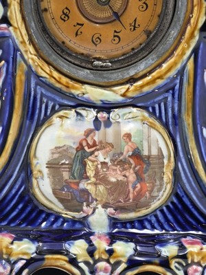 Rare Antique 19th C Porcelain Majelica Mantel Clock Hand Painted French. Read.