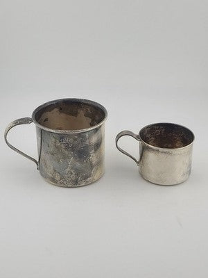 Pair Of Antique 19th C Victorian Sterling Silver Baby Cups 95g Christening Mugs