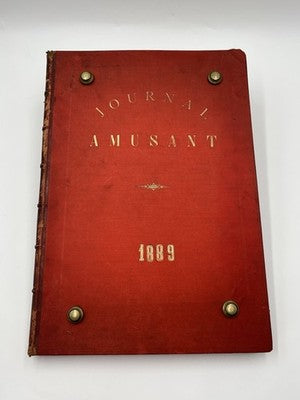 Rare Antique 1889 Journal Amusant Paris Illustrated Satirical Leather Bound Vol.