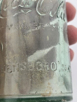 Rare Antique C1907 Straight Side Coca-Cola Bottle Greensboro NC Aqua Glass