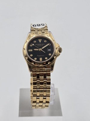 Vintage Raymond Weil Flamenco 5370 Swiss Quartz Black Dial Gold Tone Watch Works