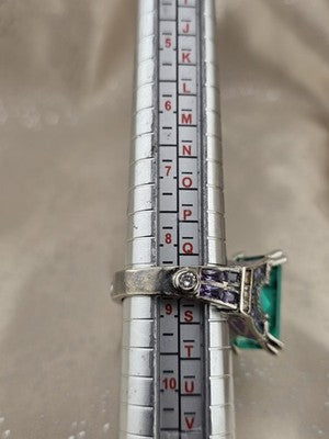 Vtg Paris Eiffel Tower Style Green Stone Purple Enamel Statement Cocktail Ring