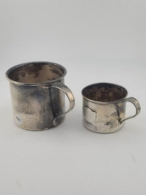 Pair Of Antique 19th C Victorian Sterling Silver Baby Cups 95g Christening Mugs