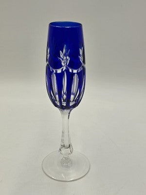Vintage Ajka Rene Cobalt Blue Cut to Clear Crystal Champagne Flutes Rare Pattern